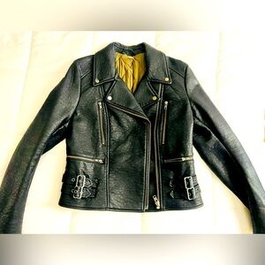 **FLAW**Free People Vegan Moto Jacket Padded Lined Zippered Women’s Size 10